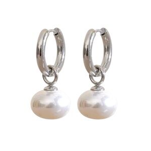 NWOT Fashion Earring Stainless Steel with Faux Pearls in Silver-tone PVD